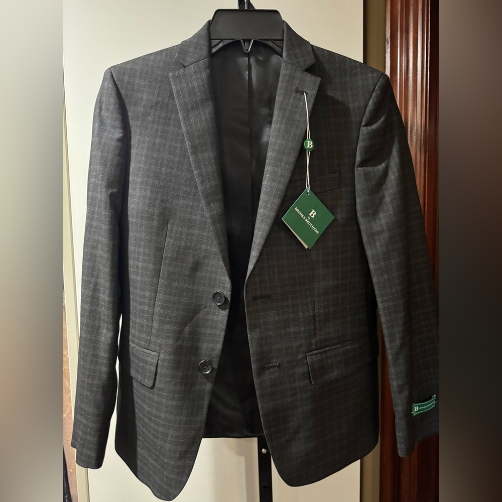 NWT- Boys Brooks Brothers Charcoal Checkered Blazer